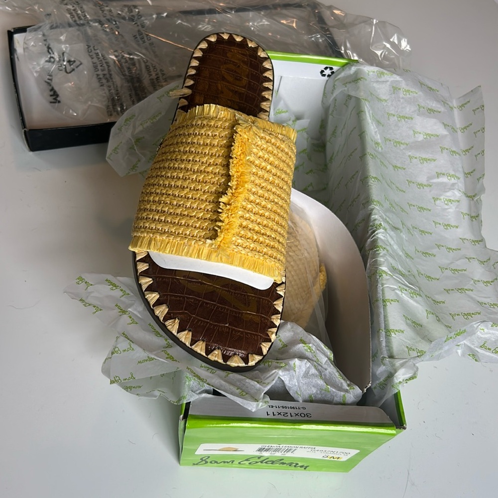 NWT Sam Edelman Glenda Lemon Zest Raffia slide sandal - Picture 2 of 5